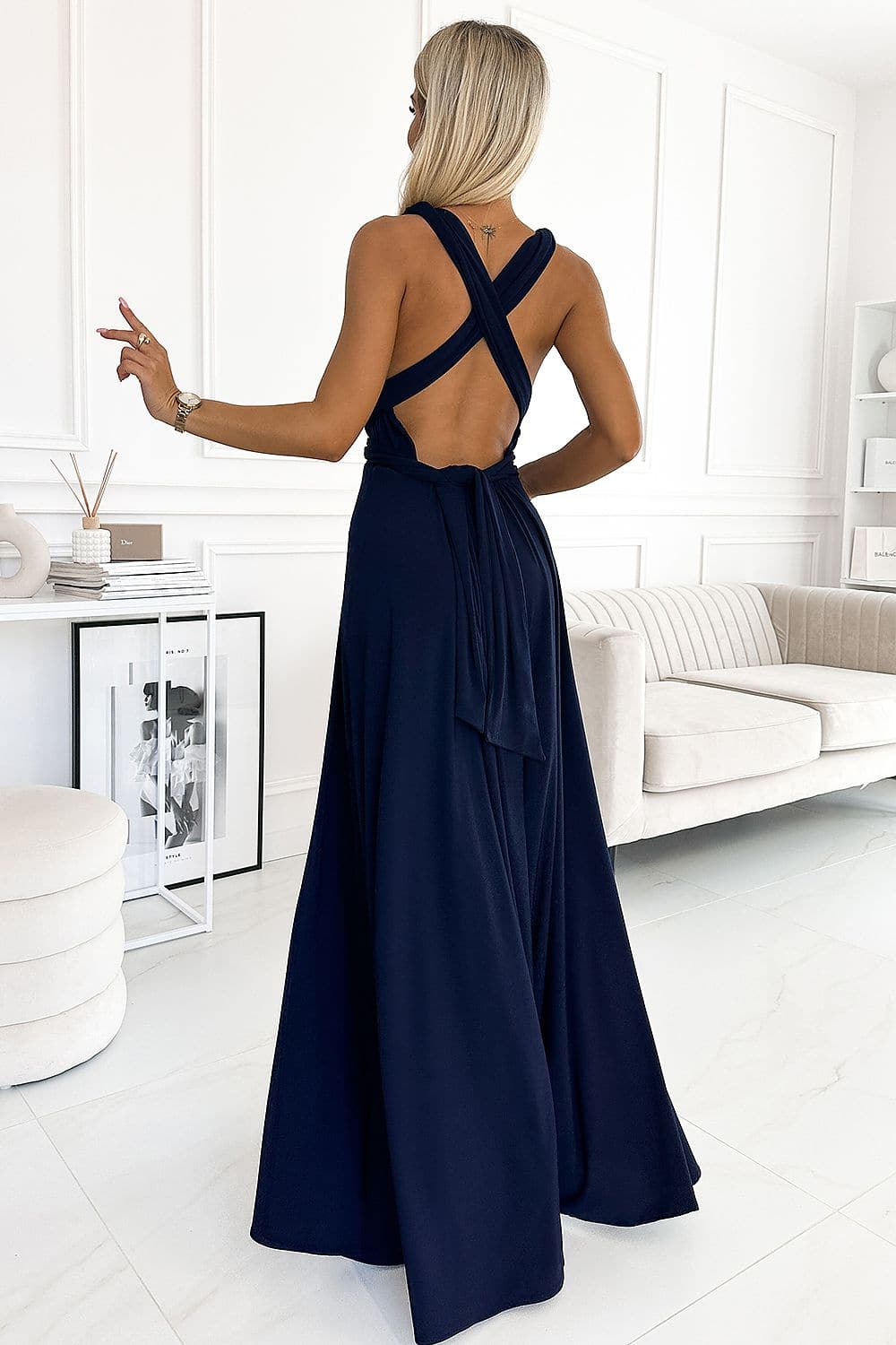 Robe à nouer bleue marine longue