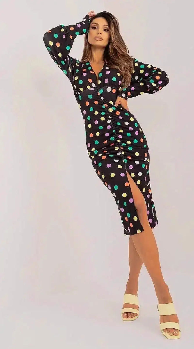 Colorful polka-dot midi dress - Madame Robe