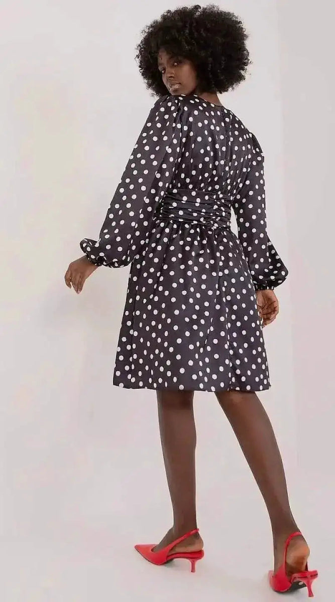 Robe à pois manche longue noire - Madame Robe