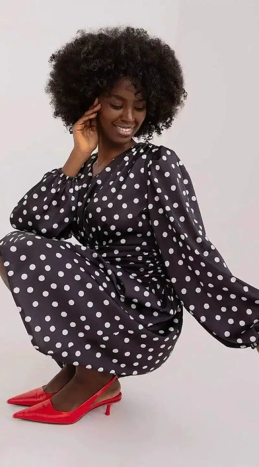 Robe à pois manche longue noire - Madame Robe