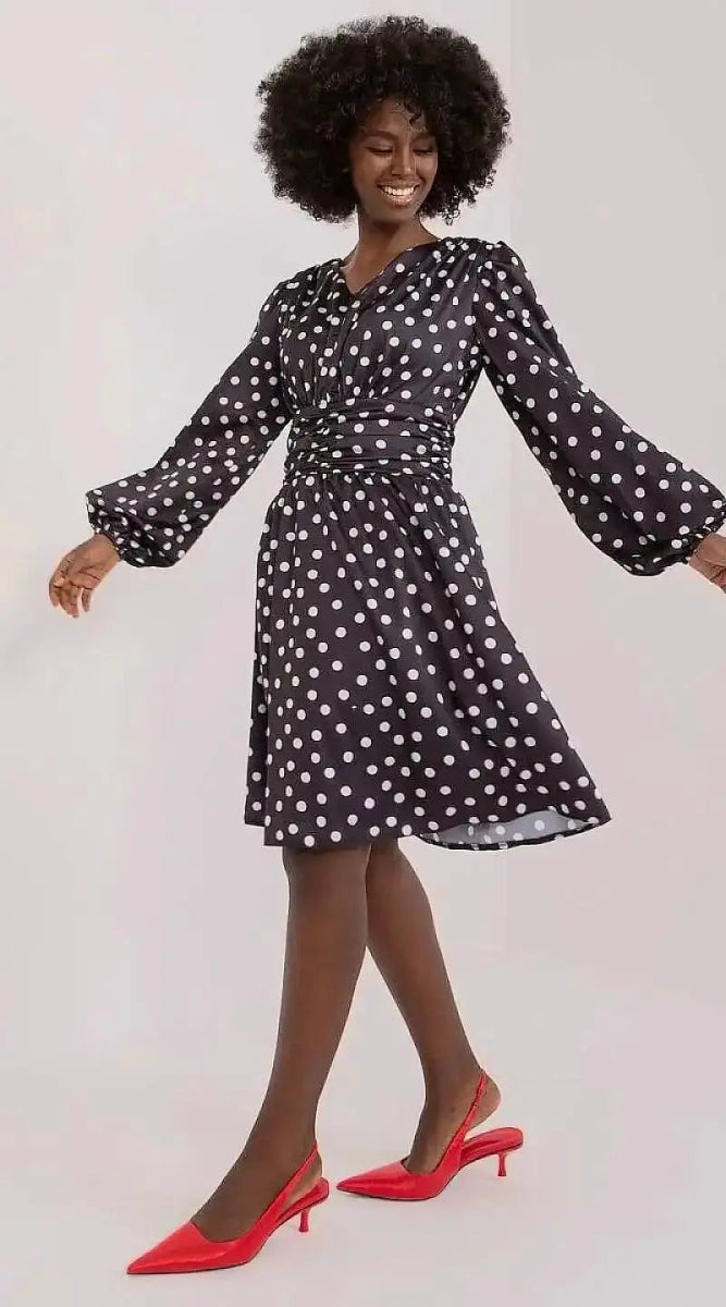 Robe à pois manche longue noire - Madame Robe