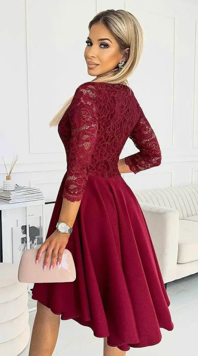 Robe asymétrique bordeaux haut en dentelle - Madame Robe