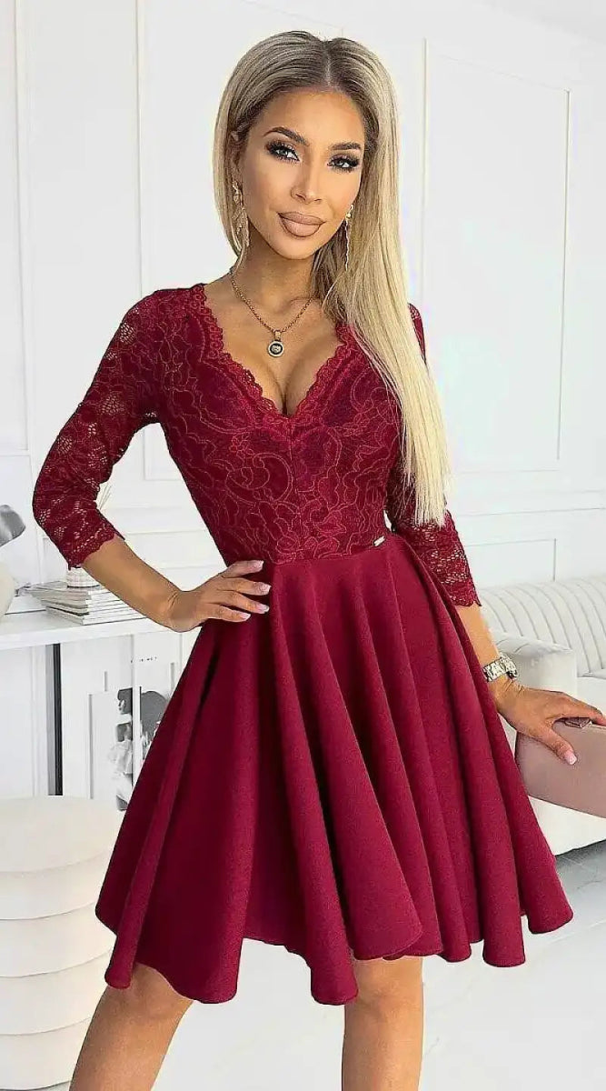 Robe asymétrique bordeaux haut en dentelle - Madame Robe