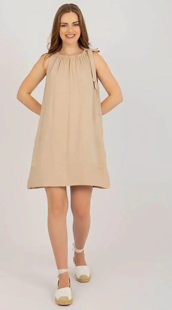 Robe beige casual courte sans manches - Madame Robe