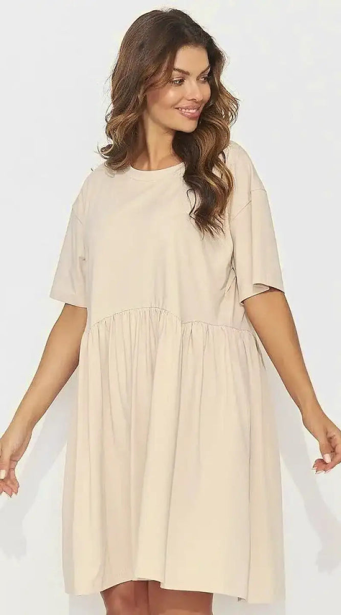 Robe beige casual courte - Madame Robe