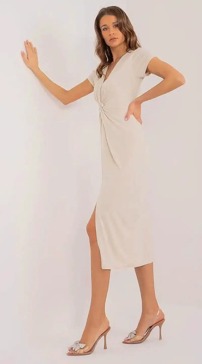 Robe beige casual midi moulante - Madame Robe