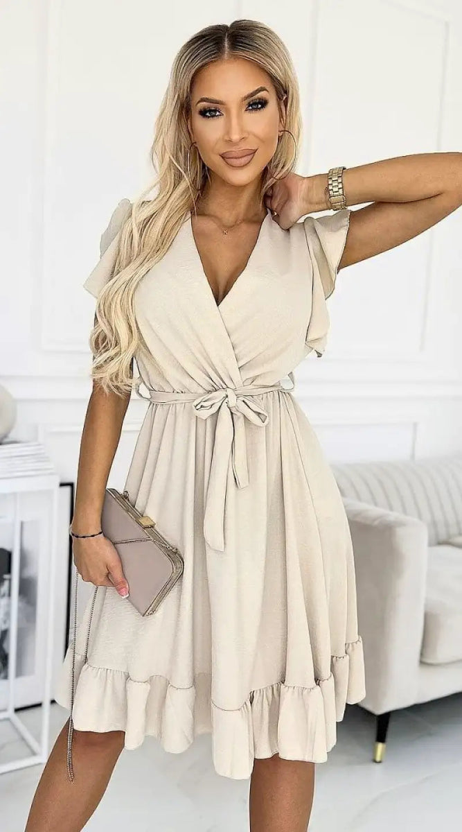 Robe beige courte pour invitée au mariage - Madame Robe