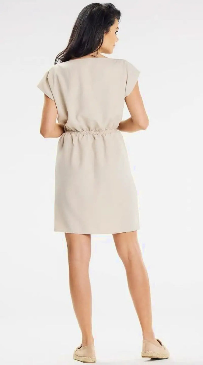 Robe beige legère courte style casual - Madame Robe