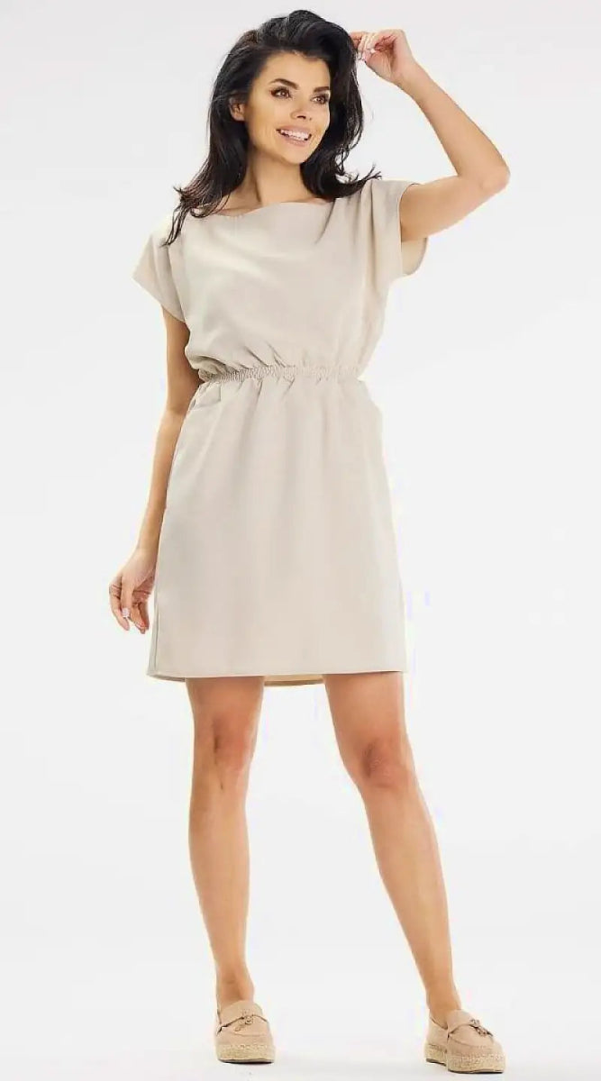 Robe beige legère courte style casual - Madame Robe