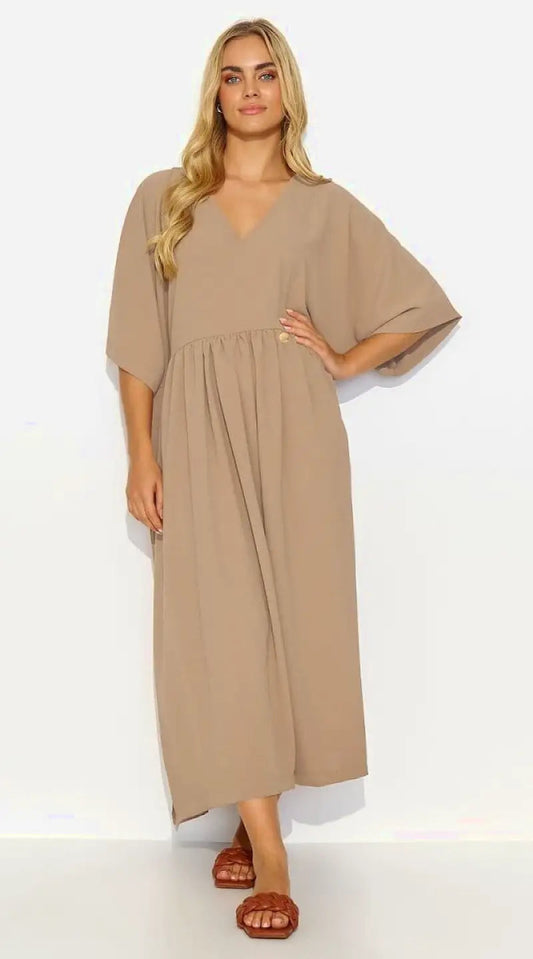 Robe beige oversize manches longues - Madame Robe