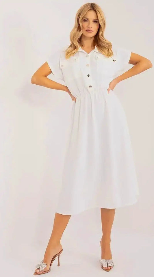 Robe blanche midi casual - Madame Robe