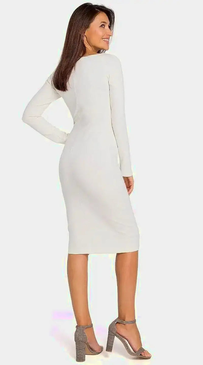 Robe blanche midi moulante manche longue - Madame Robe