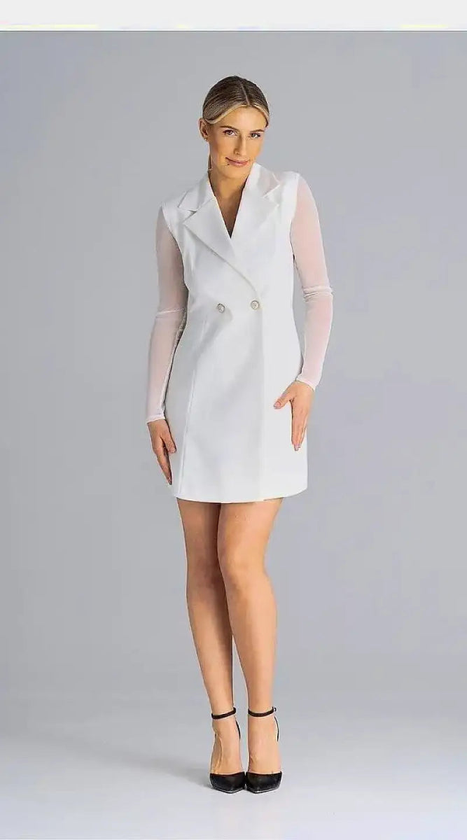 Robe blazer blanche chic courte - Madame Robe