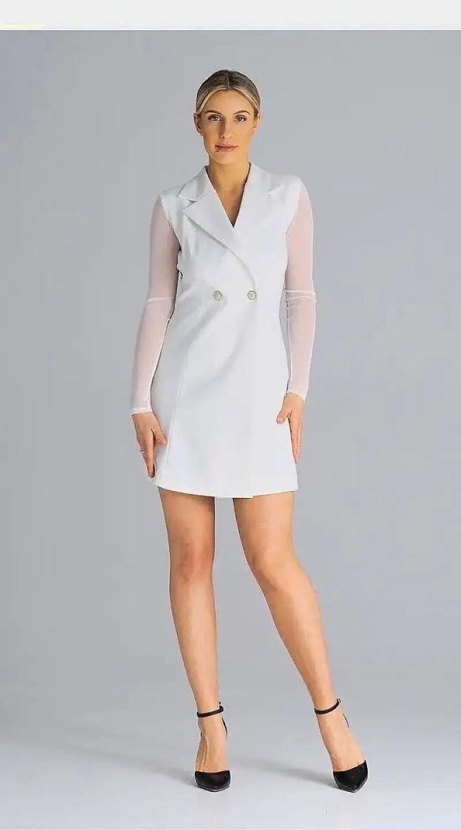 Robe blazer blanche chic courte - Madame Robe