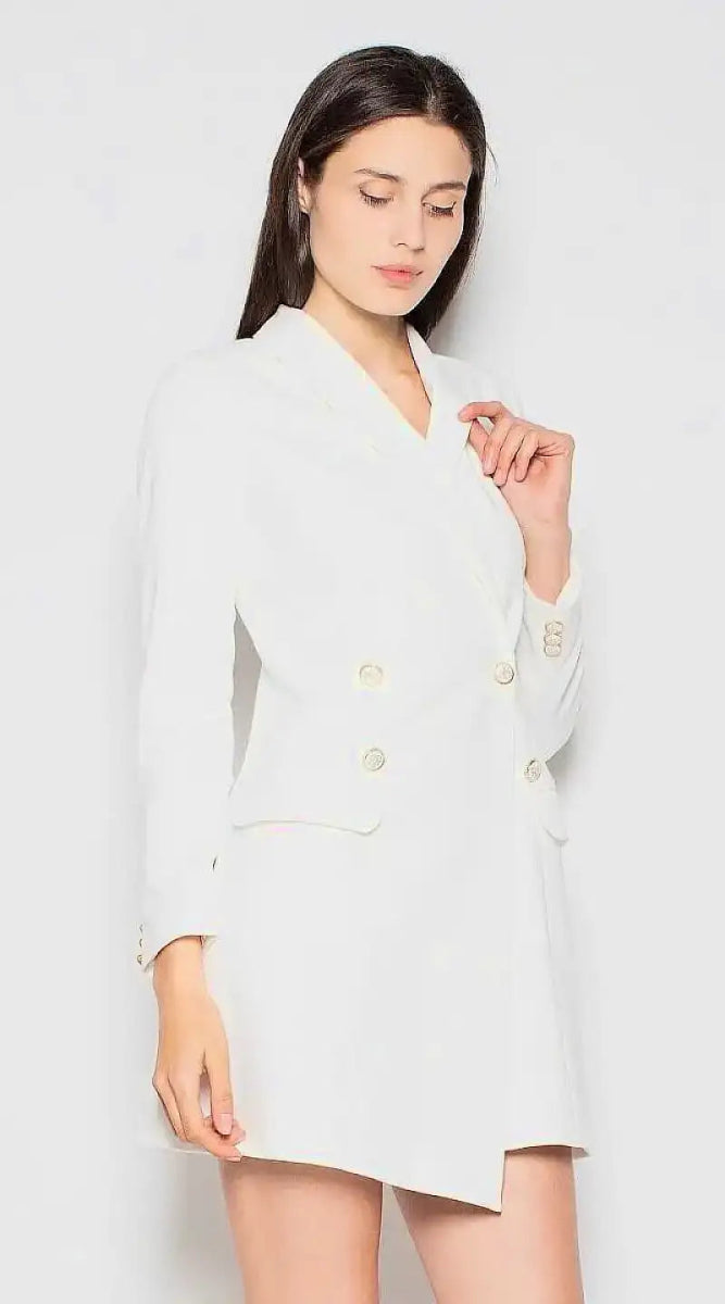 Robe blazer blanche manche longue - Madame Robe