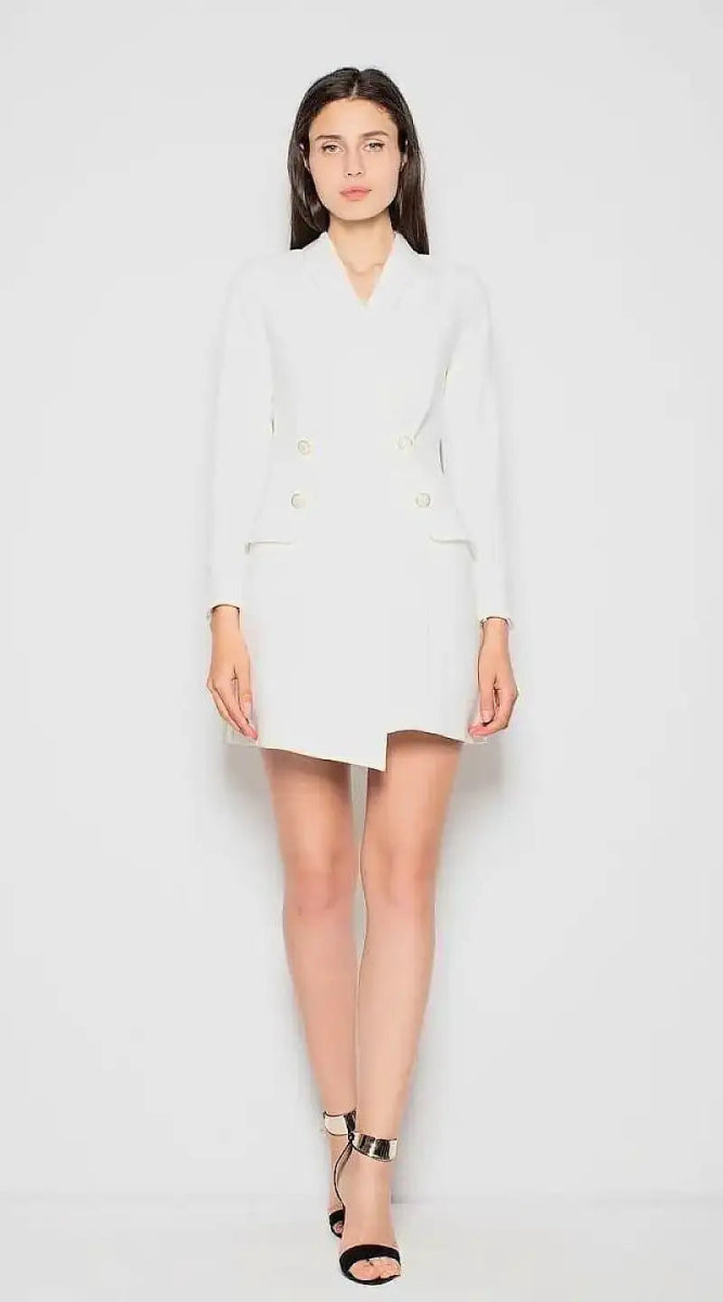 Robe blazer blanche manche longue - Madame Robe