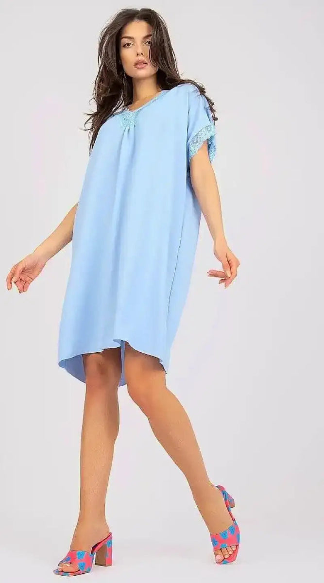 Robe bleue ample manches courtes - Madame Robe