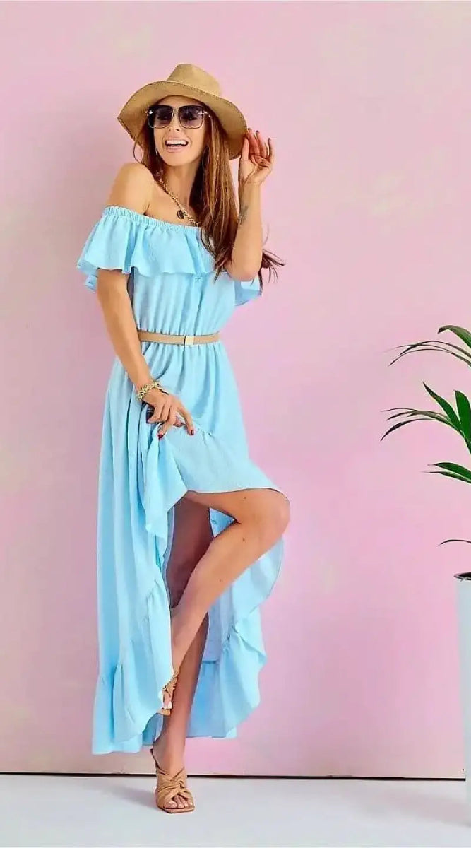 Robe bleue asymétrique champêtre - Madame Robe