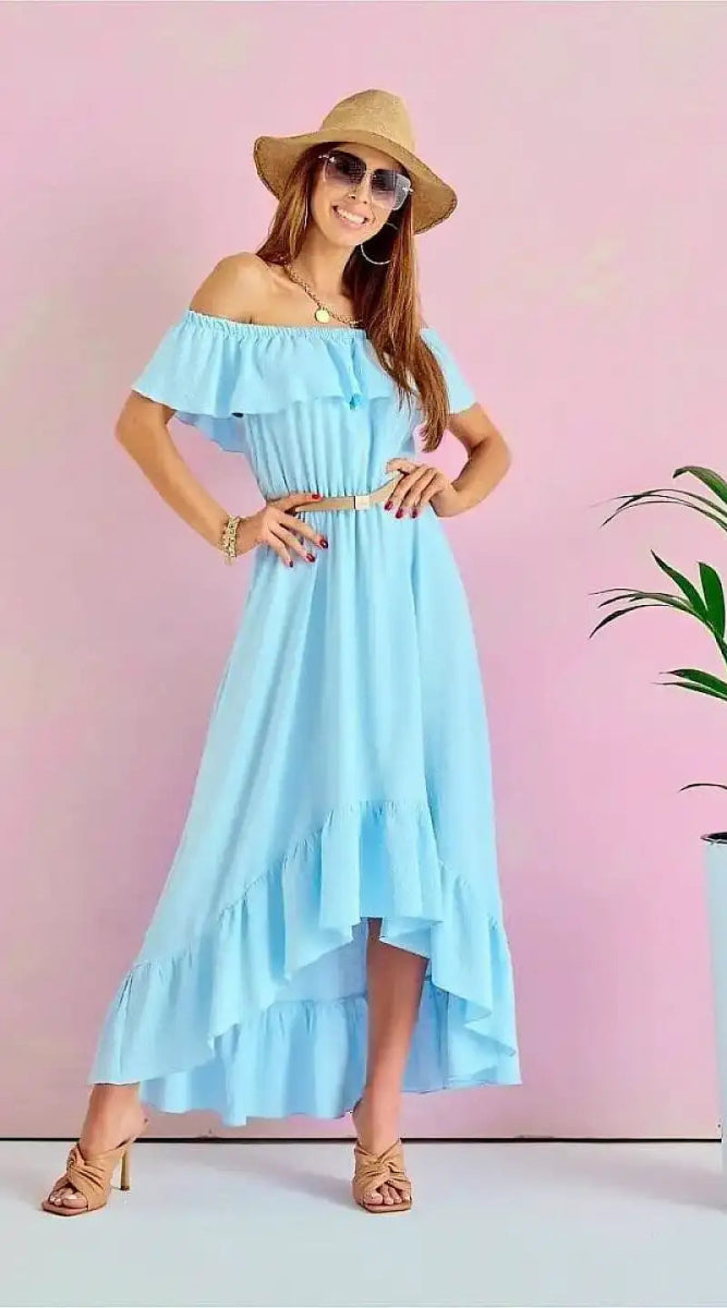 Robe bleue asymétrique champêtre - Madame Robe