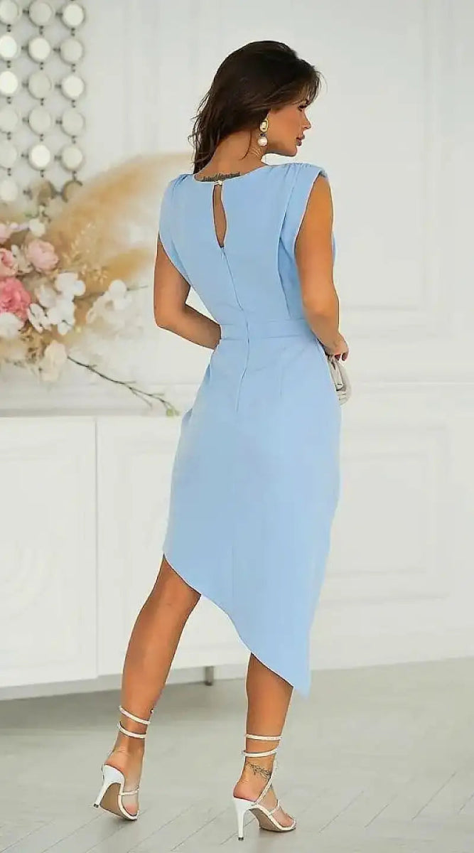 Robe bleue asymétrique chic - Madame Robe