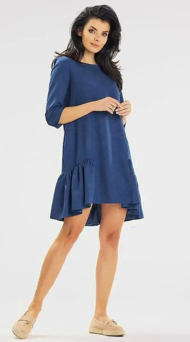 Robe bleue casual courte ample - Madame Robe