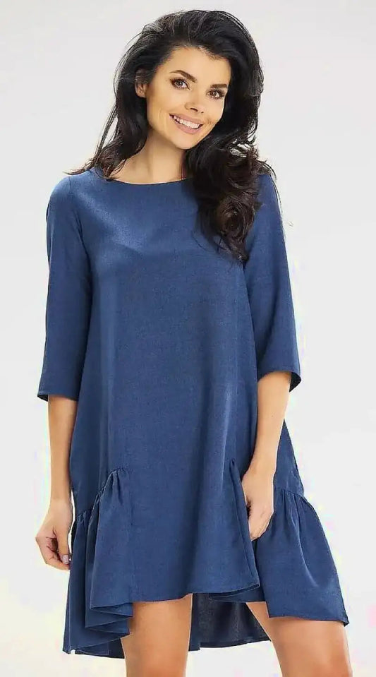 Robe bleue casual courte ample - Madame Robe