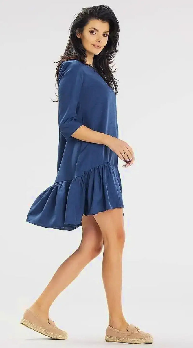 Robe bleue casual courte ample - Madame Robe