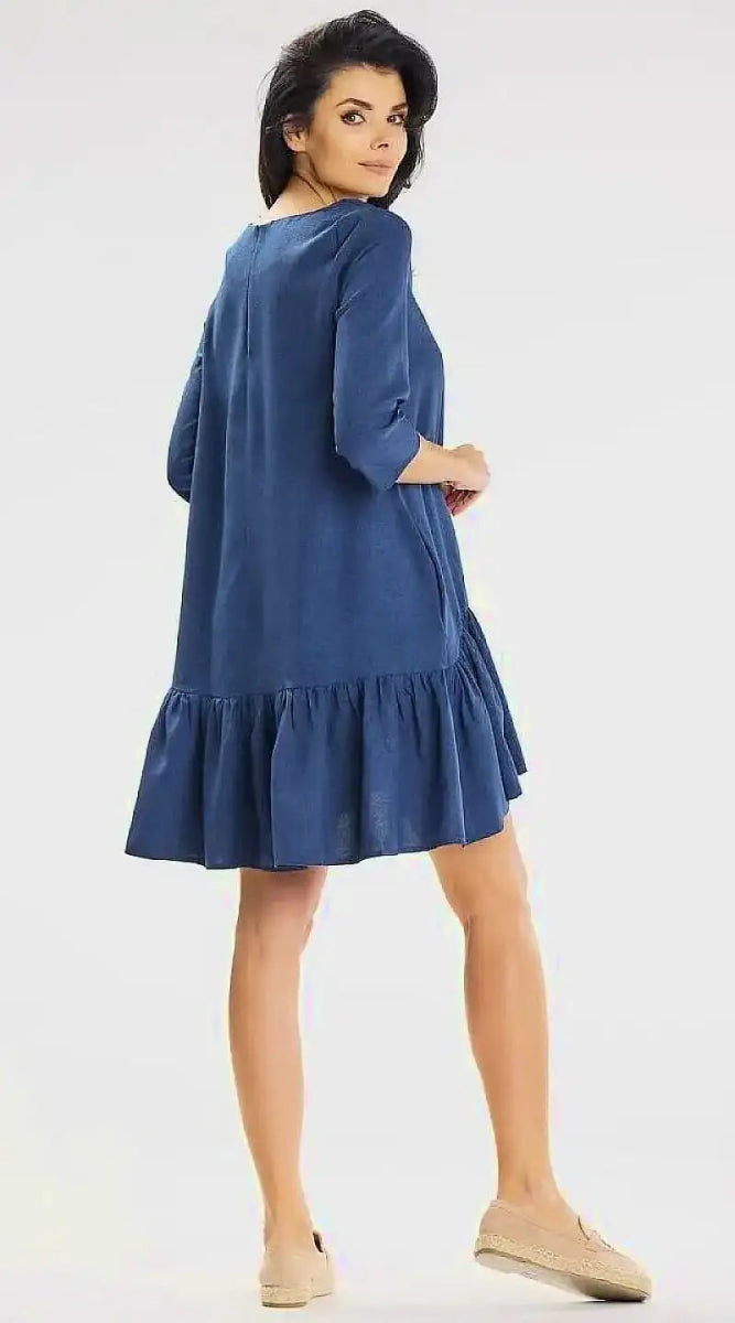 Robe bleue casual courte ample - Madame Robe