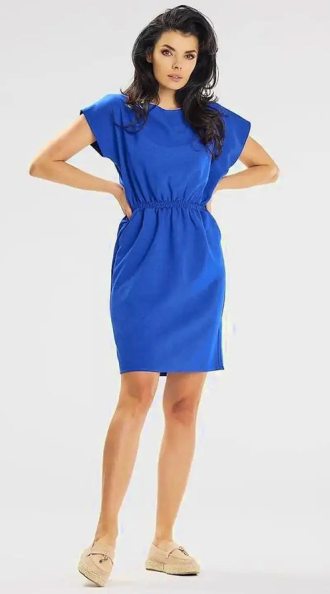 Robe bleue casual manches courtes - Madame Robe