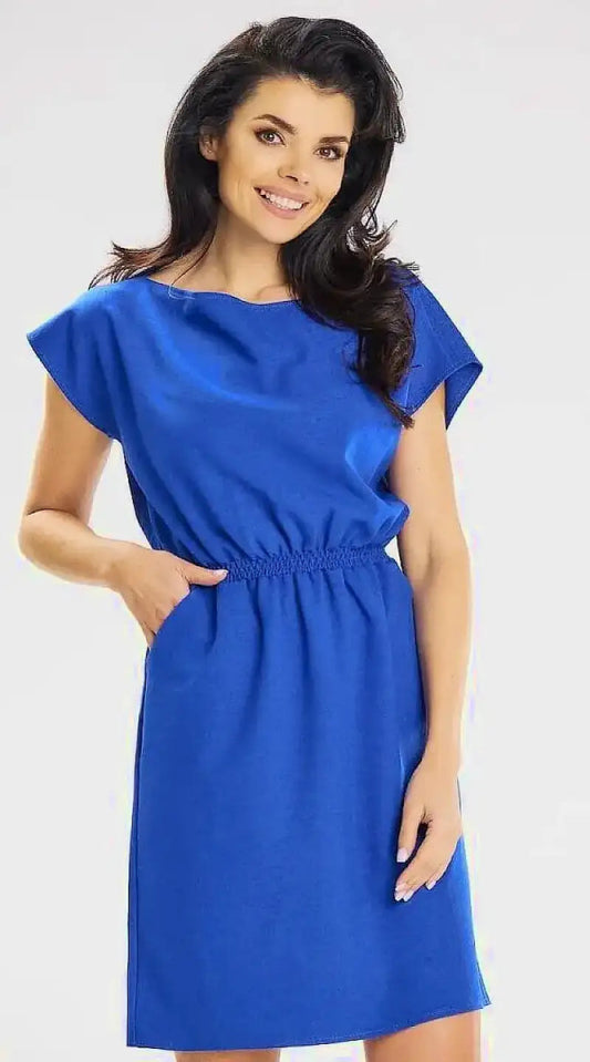 Robe bleue casual manches courtes - Madame Robe