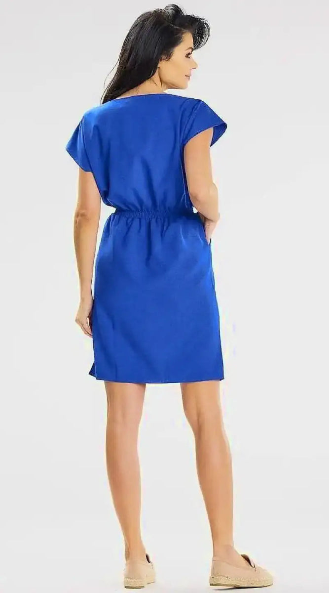 Robe bleue casual manches courtes - Madame Robe