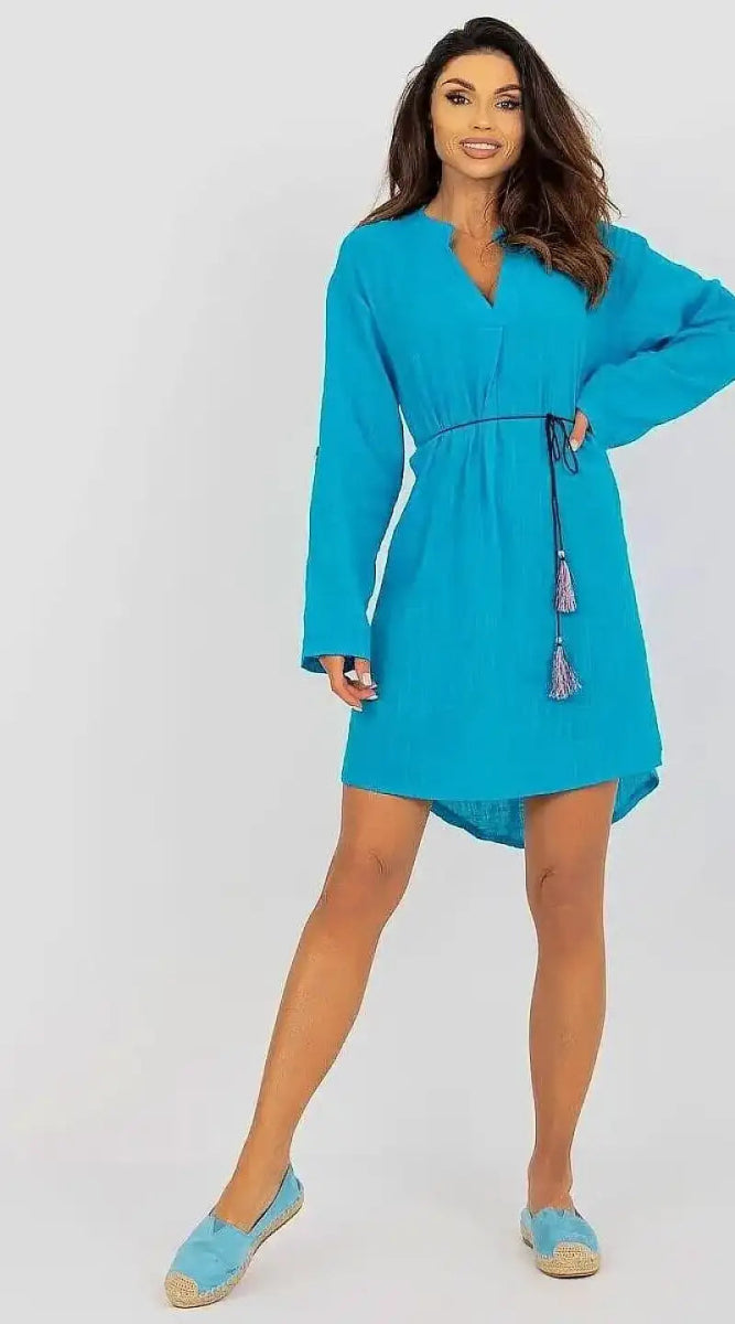 Robe bleue casual manches longues - Madame Robe