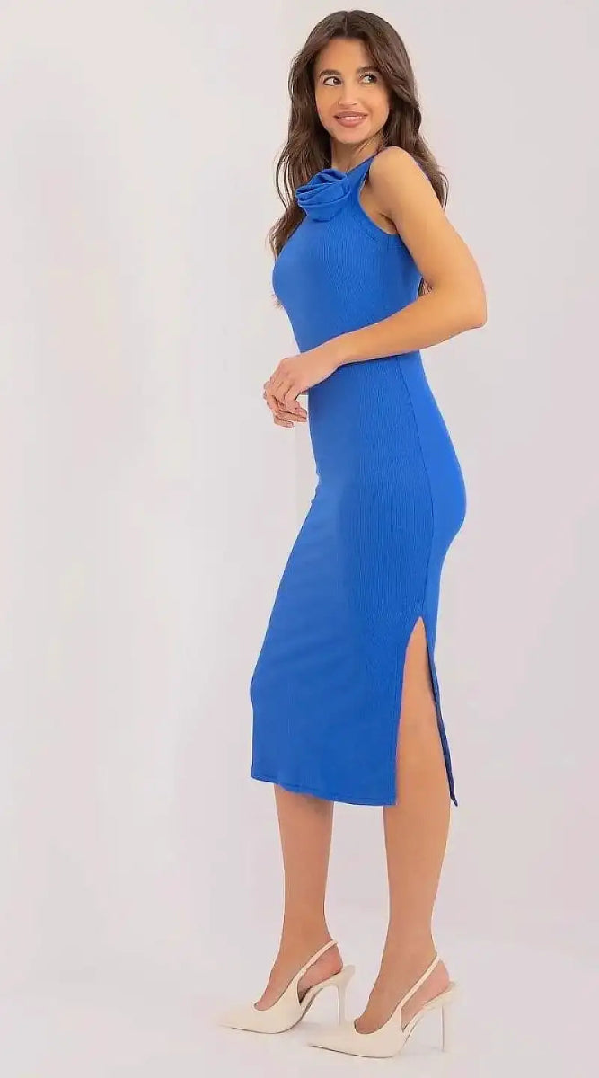 Robe bleue élégante midi moulante - Madame Robe