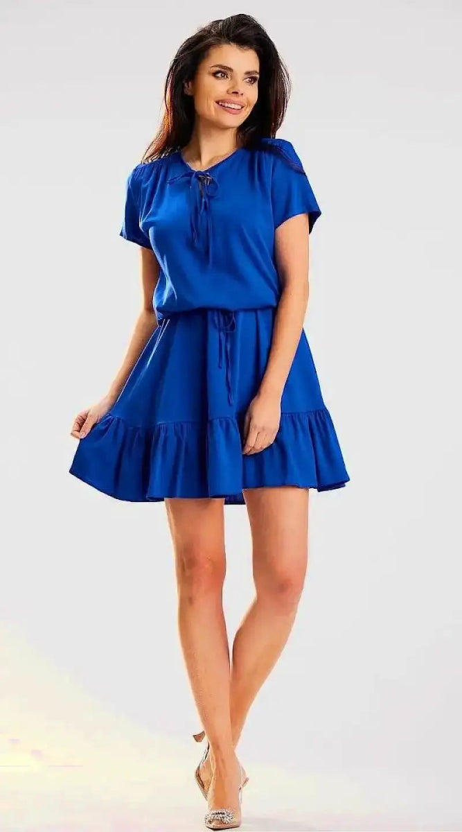 Robe bleue fluide courte casual - Madame Robe