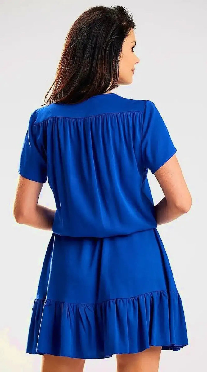 Robe bleue fluide courte casual - Madame Robe