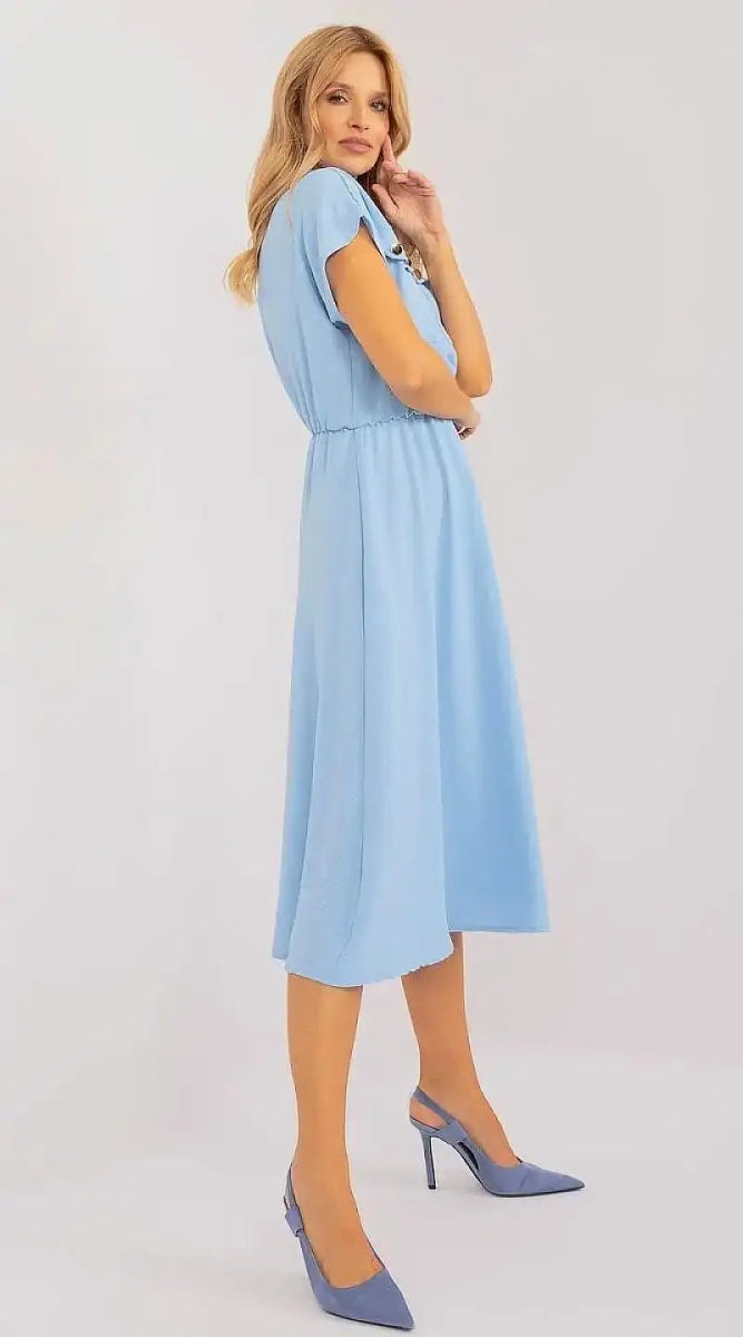 Robe bleue midi casual manche courte - Madame Robe