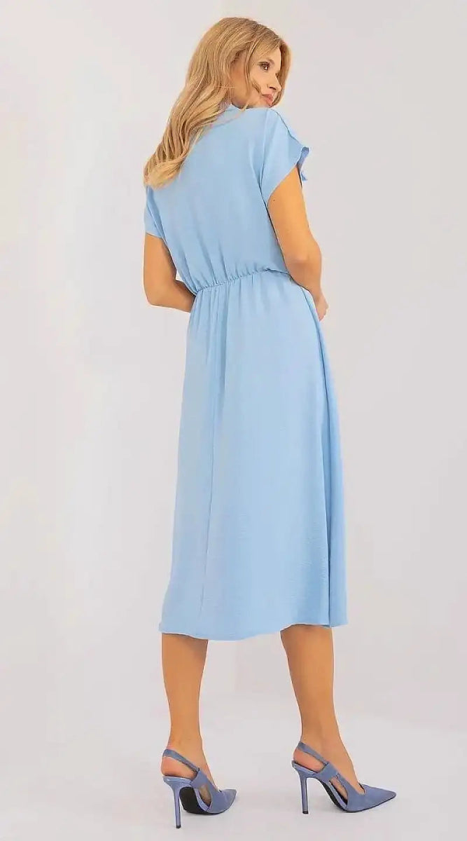 Robe bleue midi casual manche courte - Madame Robe