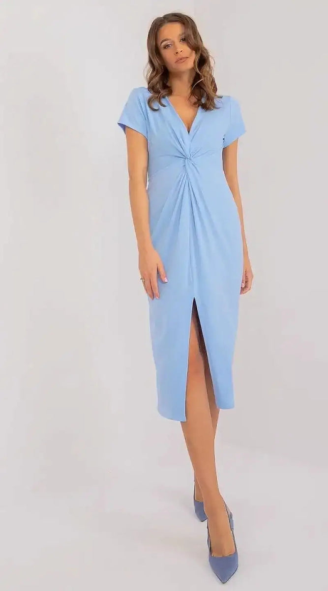 Robe bleue midi chic fendue - Madame Robe