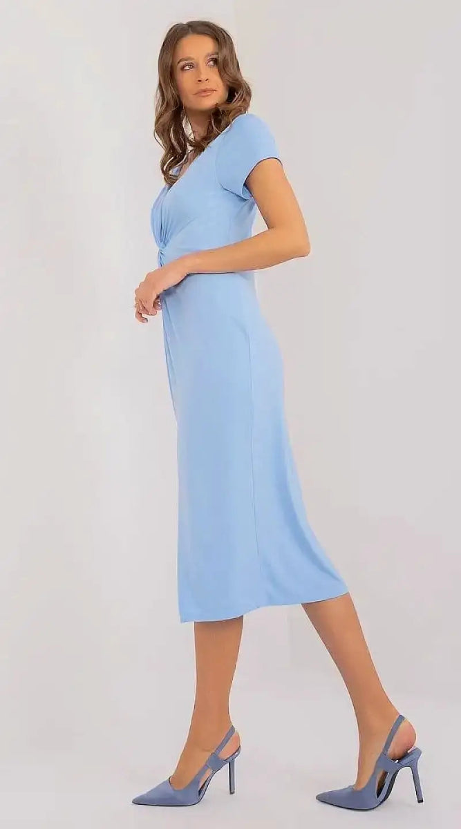 Robe bleue midi chic fendue - Madame Robe