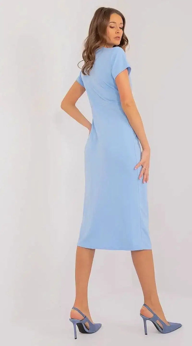 Robe bleue midi chic fendue - Madame Robe