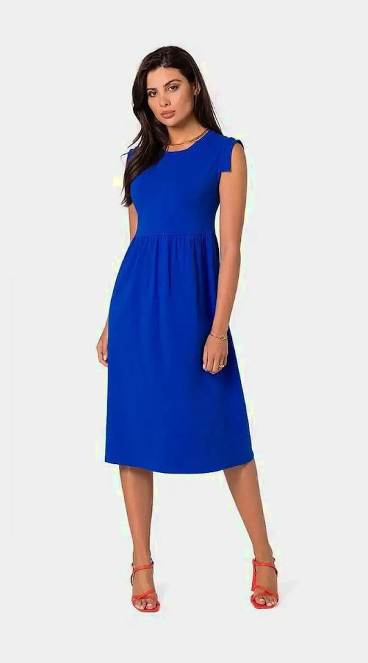 Robe bleue midi élégante sans manches - Madame Robe