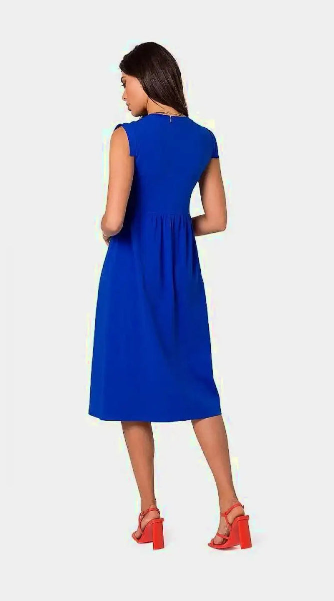 Robe bleue midi élégante sans manches - Madame Robe