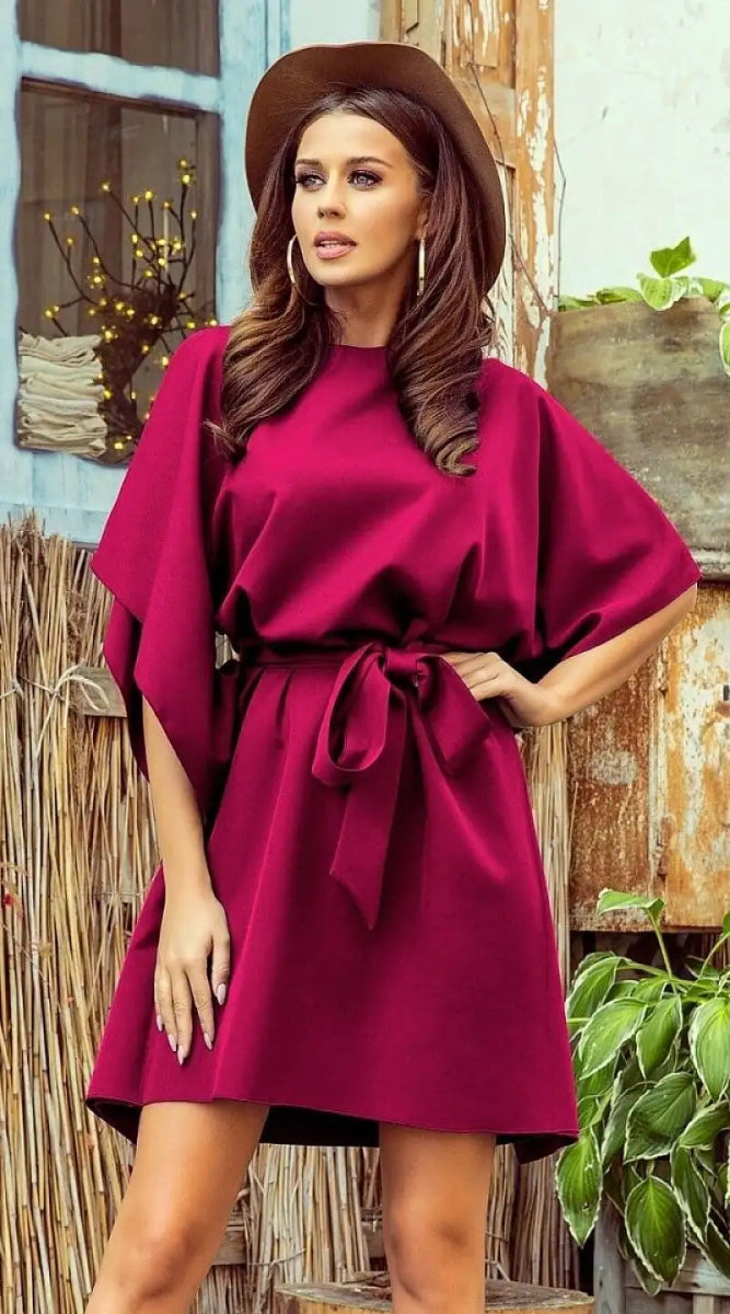 Robe bordeaux courte ceinturée - Madame Robe