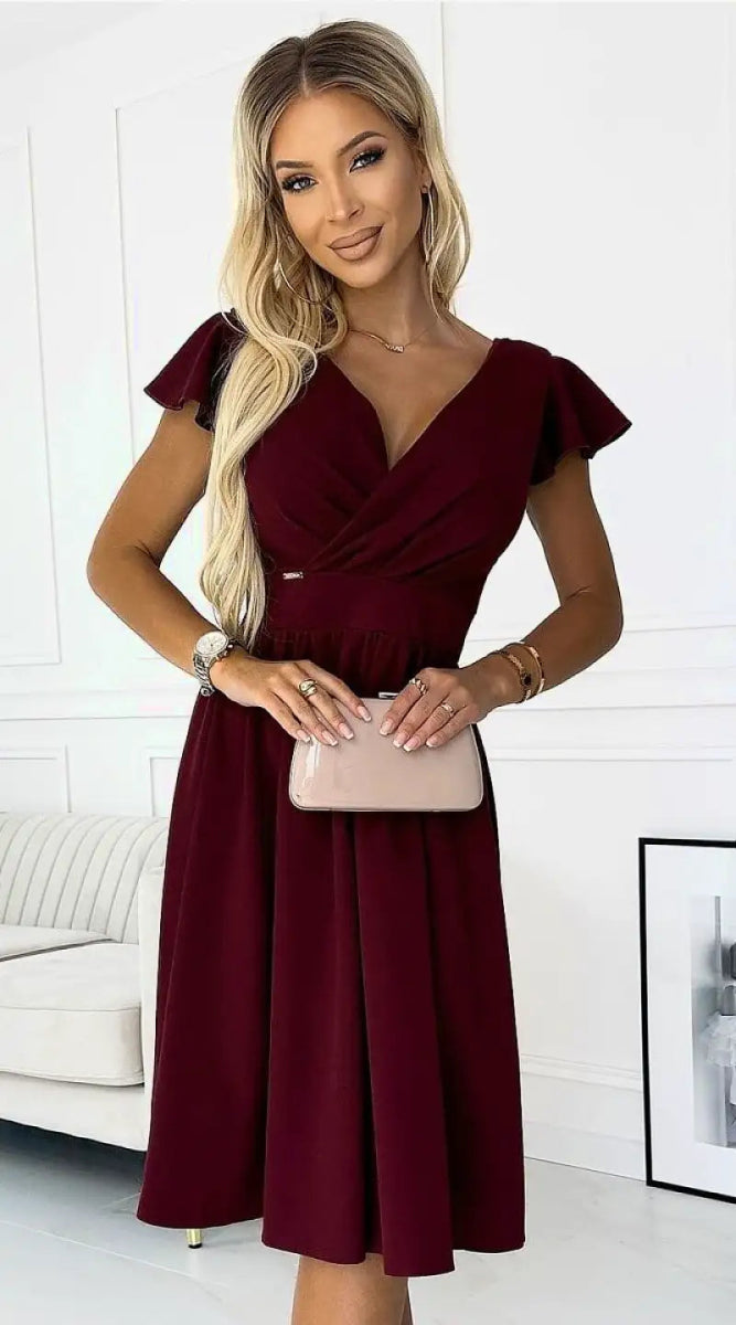 Robe bordeaux courte évasée - Madame Robe