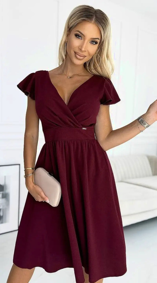 Robe bordeaux courte évasée - Madame Robe