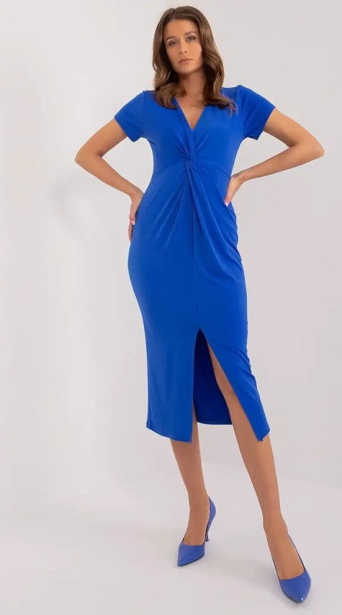 Robe casual bleue midi moulante - Madame Robe