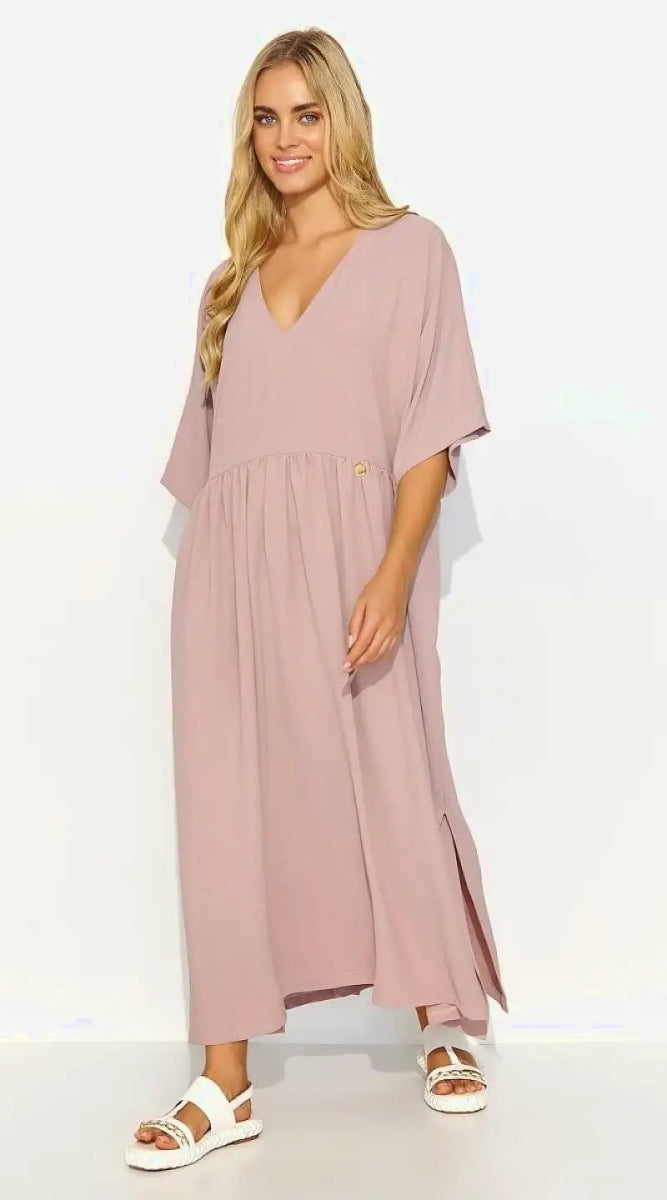 Robe casual rose longue manche courte - Madame Robe