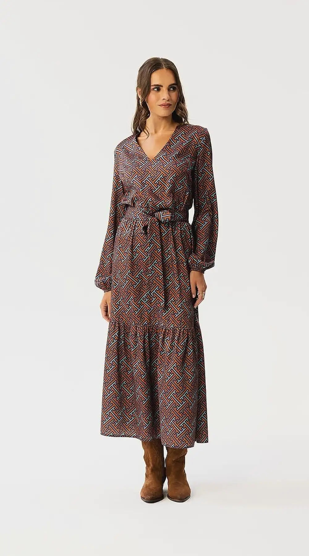 Robe champêtre longue ceinturée