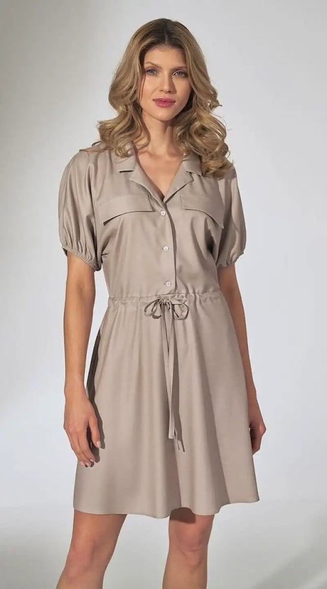 Robe chemise beige casual - Madame Robe