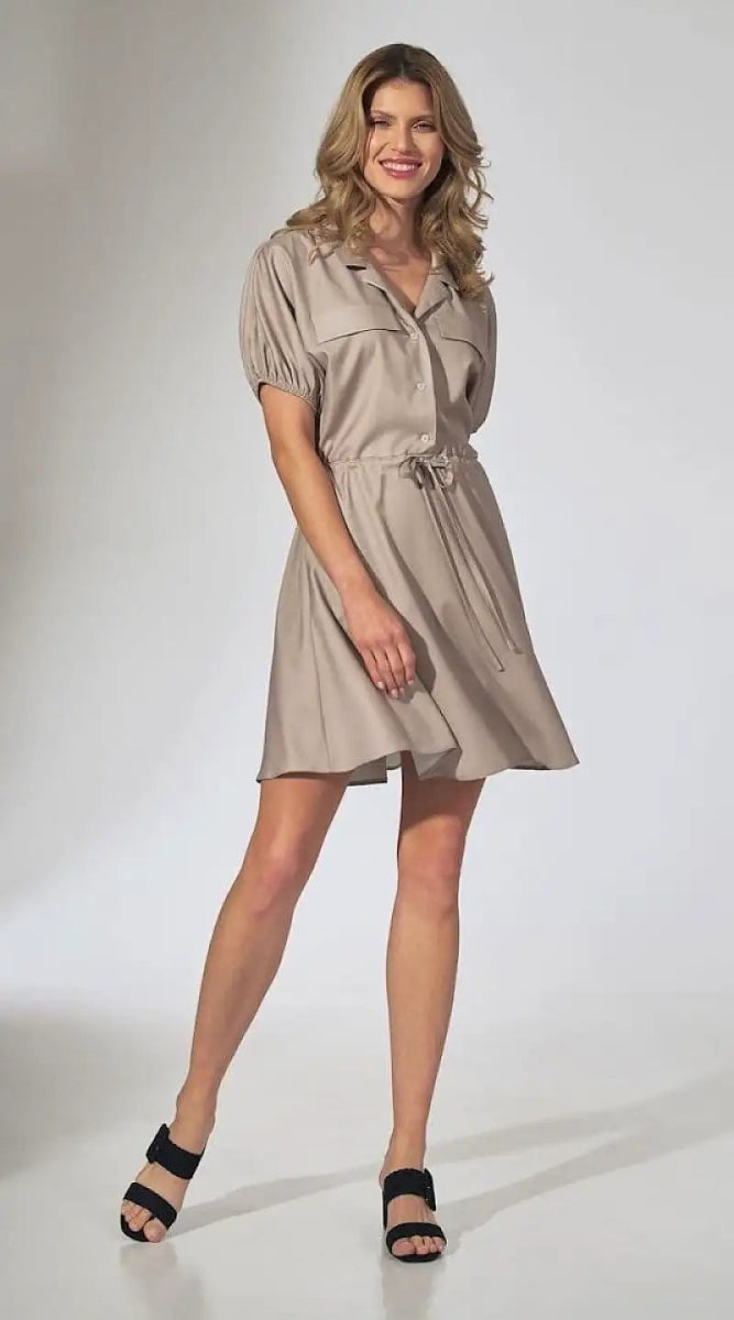 Robe chemise beige casual - Madame Robe